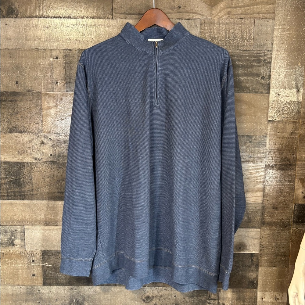 Peter Millar Striped Navy Heather Quarter-Zip Pullover XXL